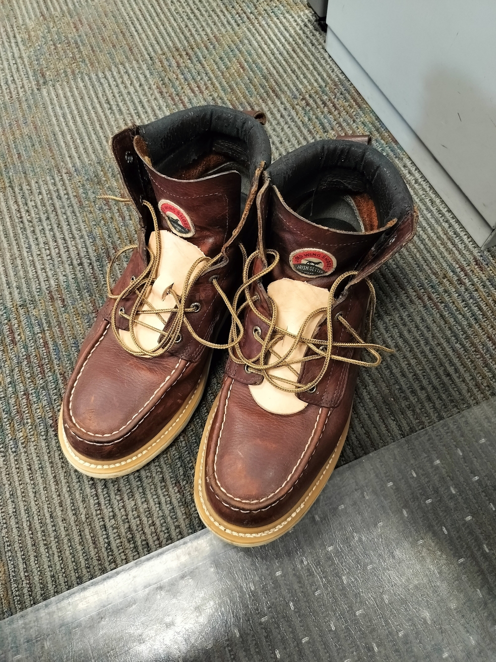 Irish Setter Two-Tone Brown Leather Work Boots with Tan Accents